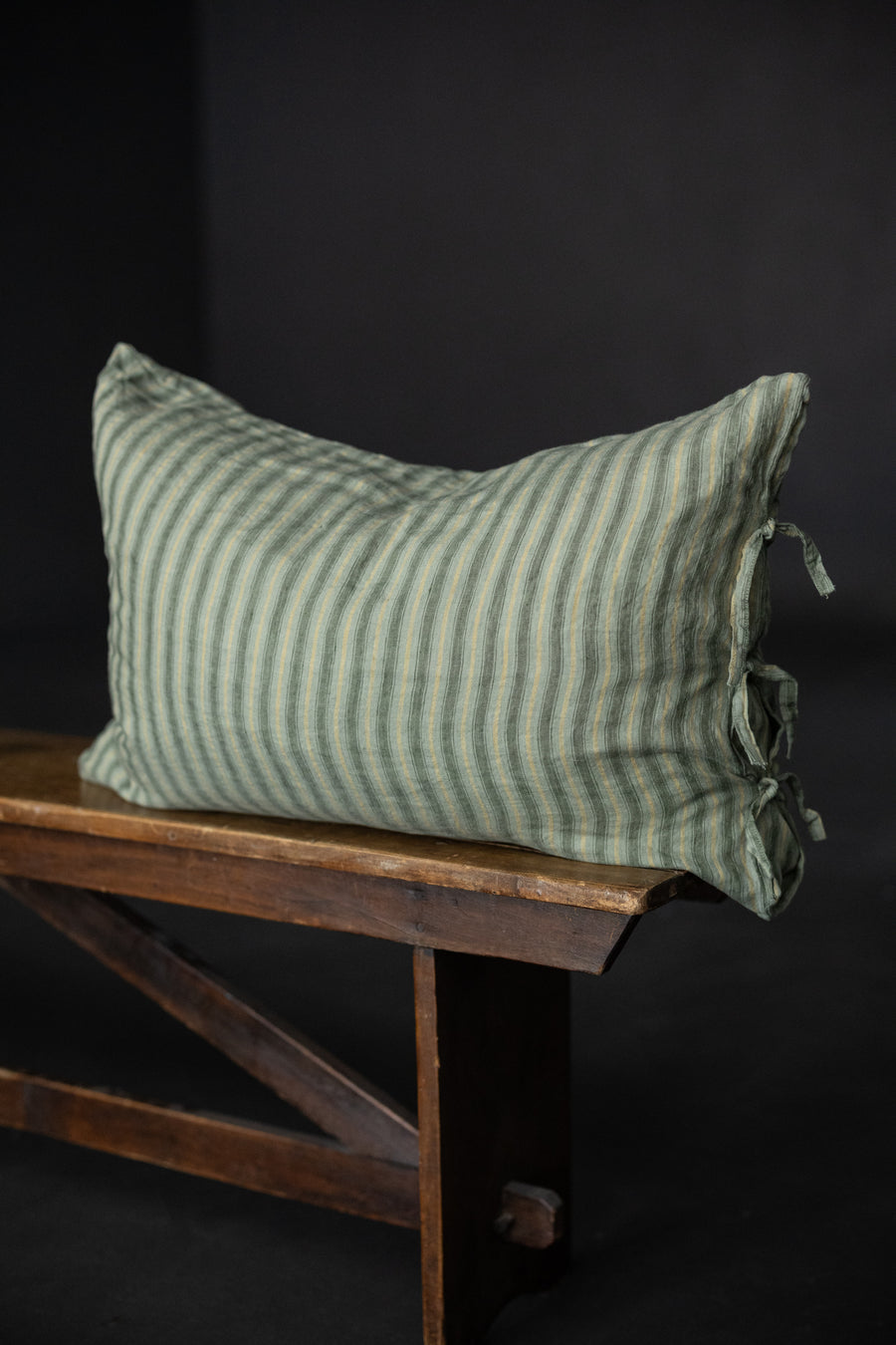 Laundered Linen Tie Pillowcase - Hampton Stripe