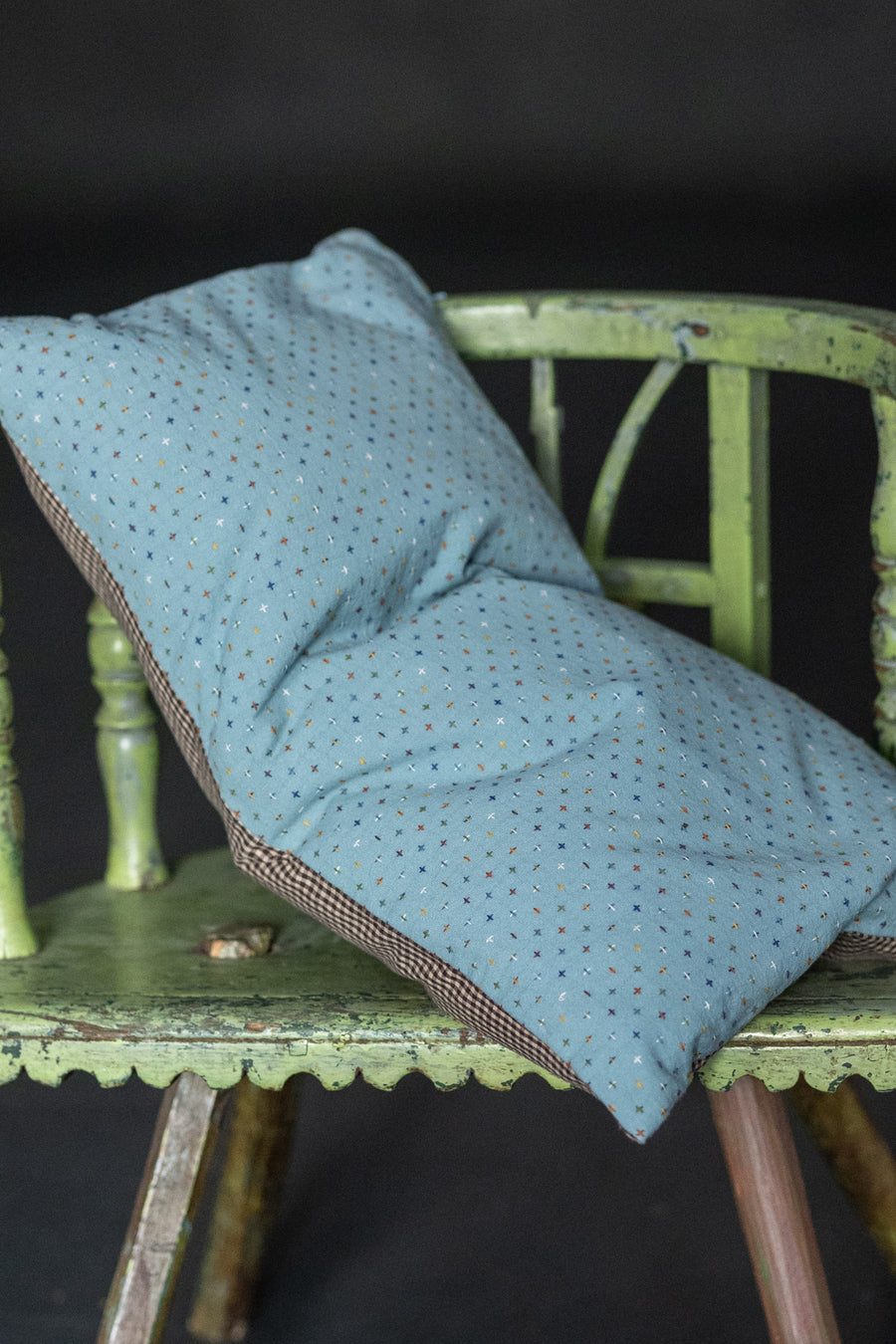 Rectangular Cushion -  Blue Bobbette/Mocha Gingham