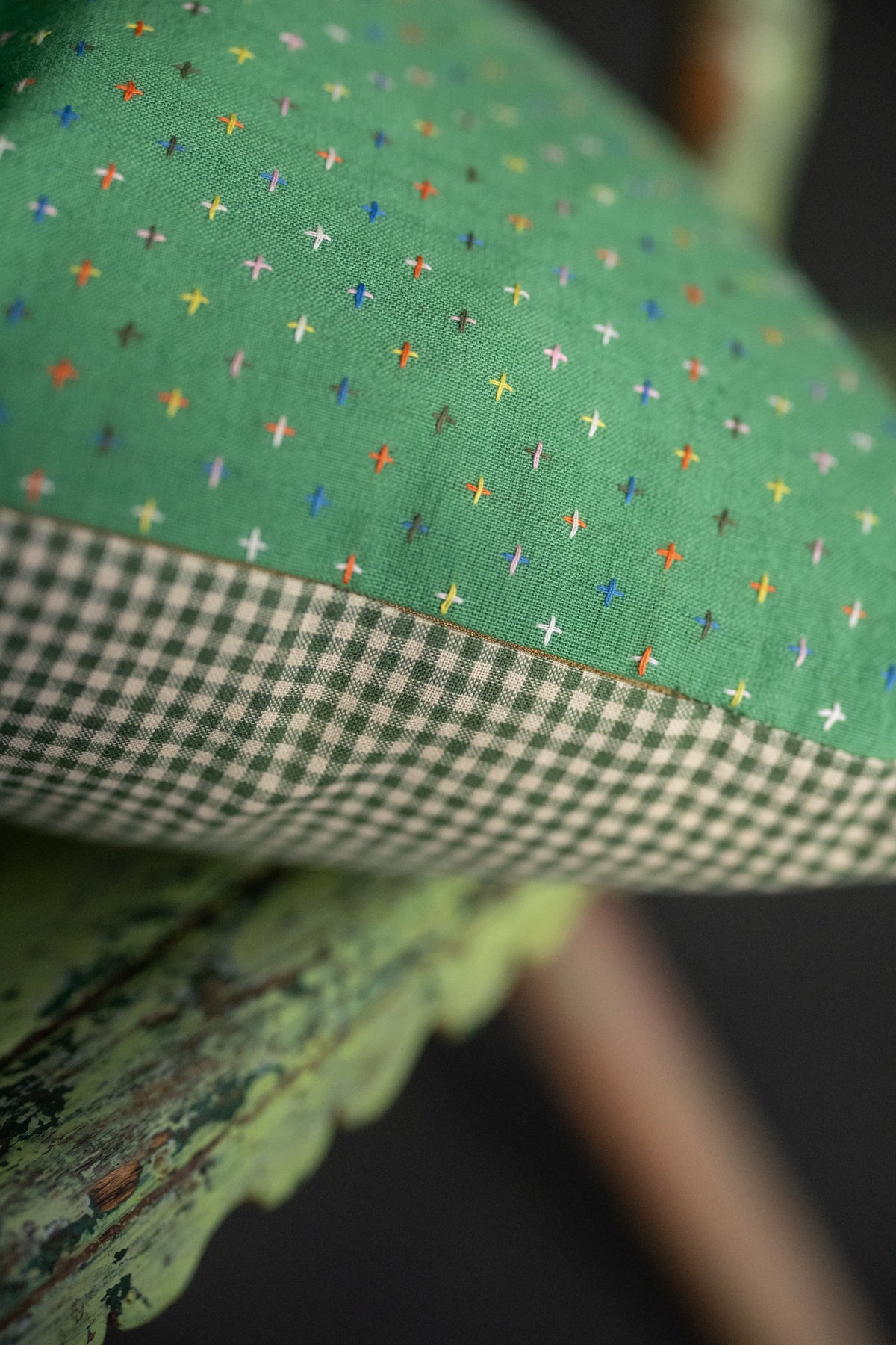 Rectangular Cushion -  Green Bobbette/Cardamom Gingham