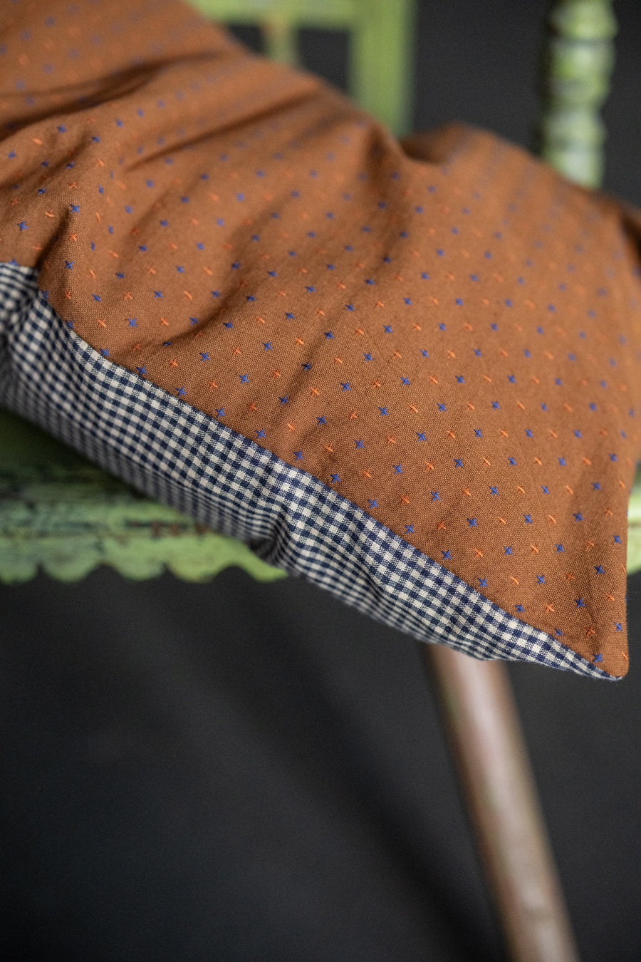 Rectangular Cushion -  Rust Bobbette/Myrtle Gingham