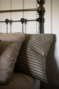 Indian Cotton Tie Pillowcase Extra Long - Lola Olive Stripe / Lemon Balm