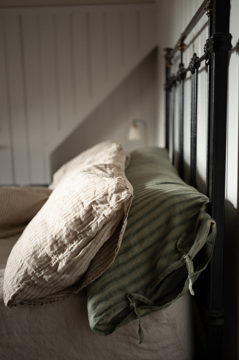 Laundered Linen Tie Pillowcase Extra Long - Hampton Stripe