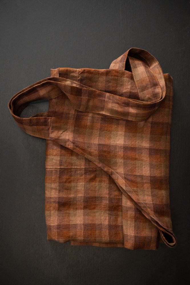 brown checked linen cross over apron