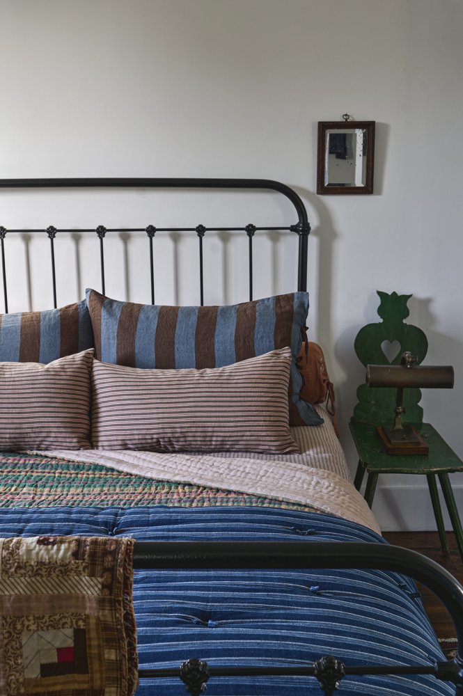 Laundered Linen Tie Pillowcase - Gardener Stripe