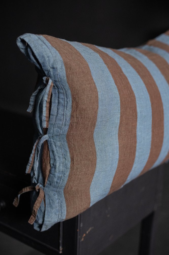 Laundered Linen Tie Pillowcase - Gardener Stripe