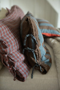 Laundered Linen Tie Pillowcase - Gardener Stripe