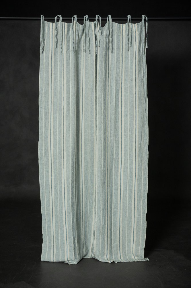 Laundered Linen Curtain With Tie Top - Dosa Aqua