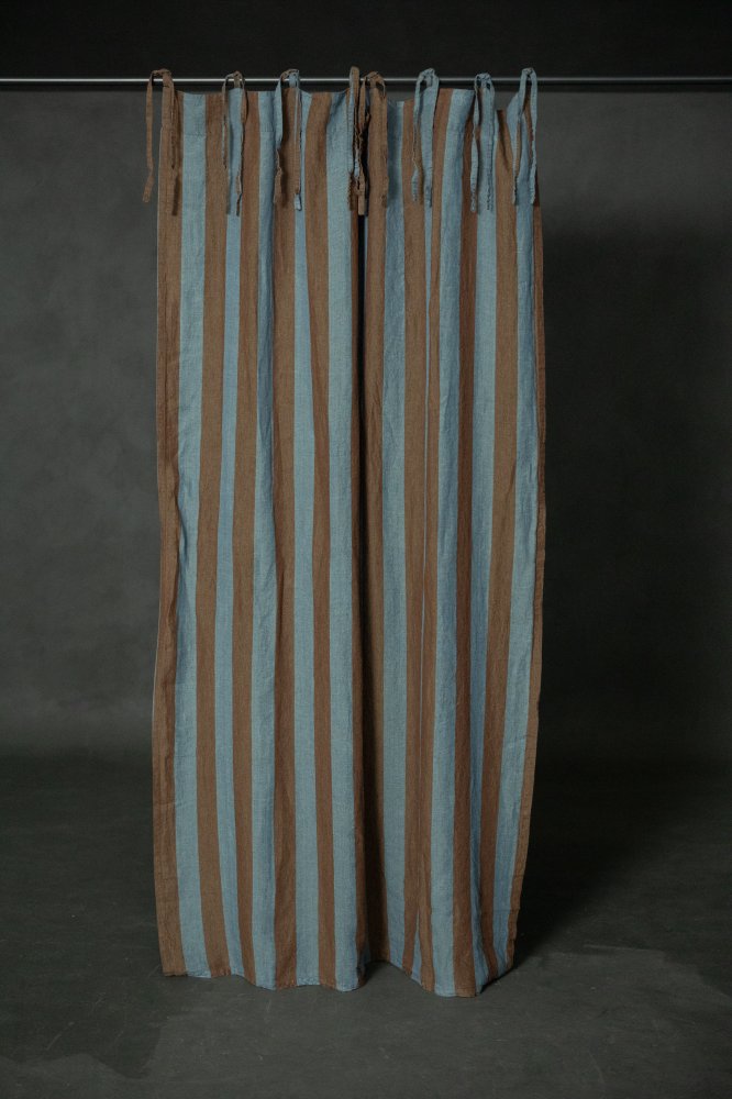 Laundered Linen Curtain With Tie Top - Gardener Stripe