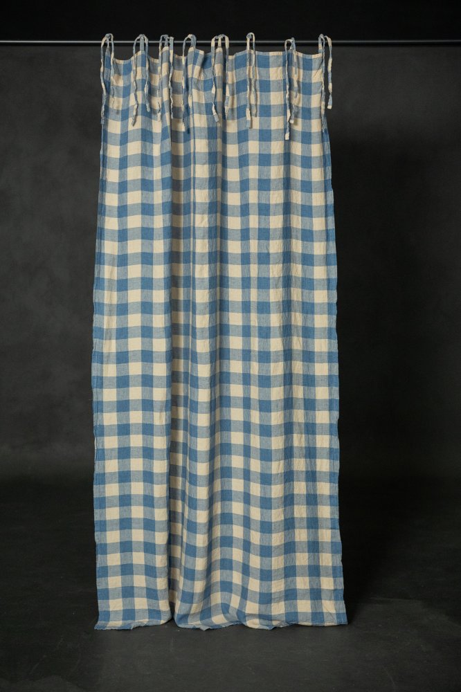 Laundered Linen Curtain With Tie Top - Halland Gingham