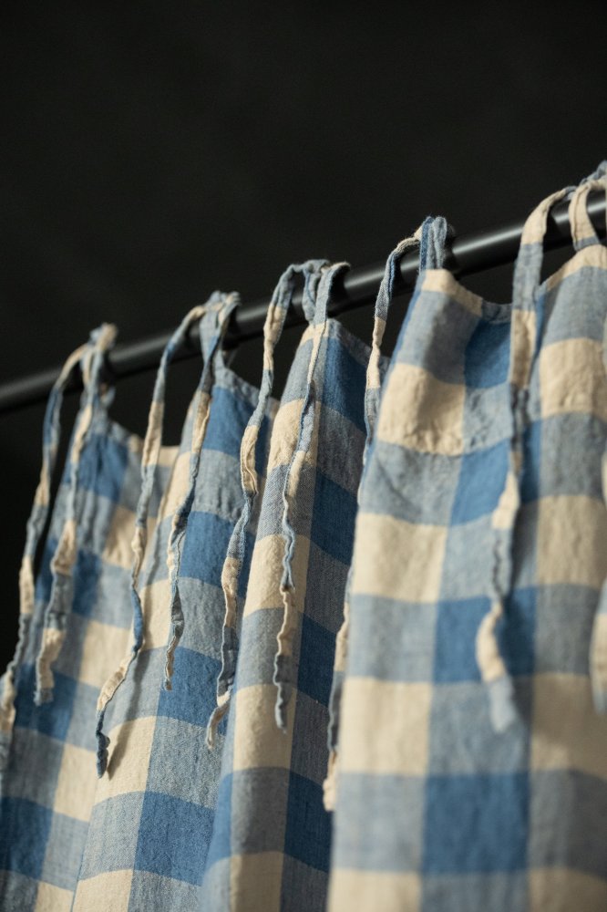 Laundered Linen Curtain With Tie Top - Halland Gingham