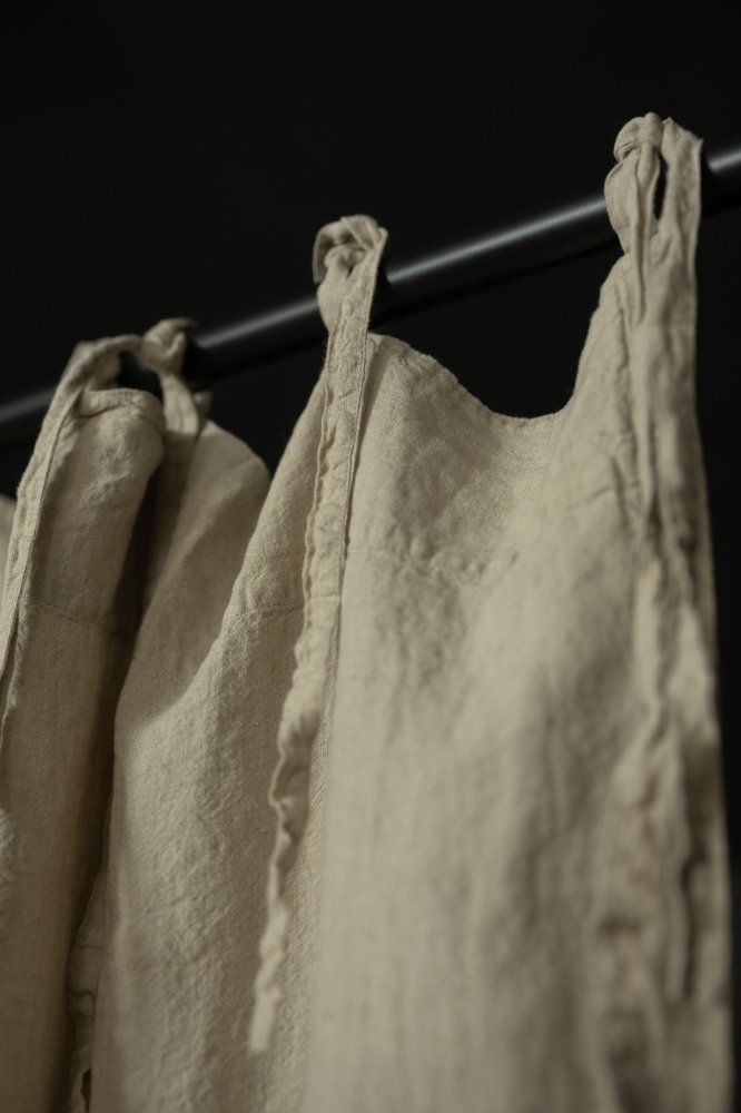 Laundered Linen Curtain Extra Wide With Tie Tops - Natural