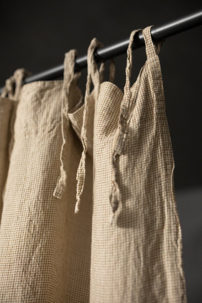 checked extra wide linen curtain