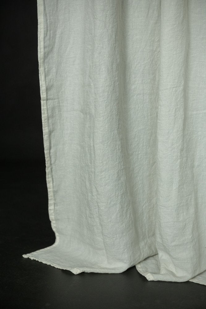 Laundered Linen Curtain Extra Wide With Tie Tops - Warm White