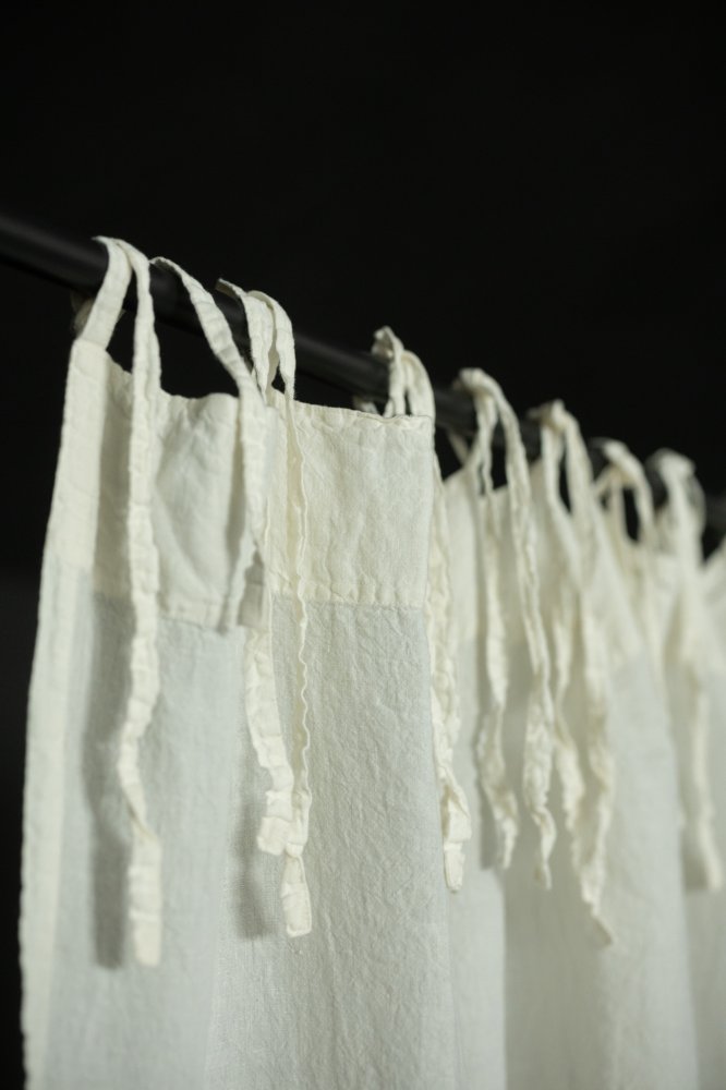 Laundered Linen Curtain Extra Wide With Tie Tops - Warm White