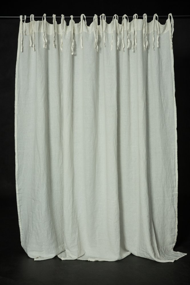 Laundered Linen Curtain Extra Wide With Tie Tops - Warm White