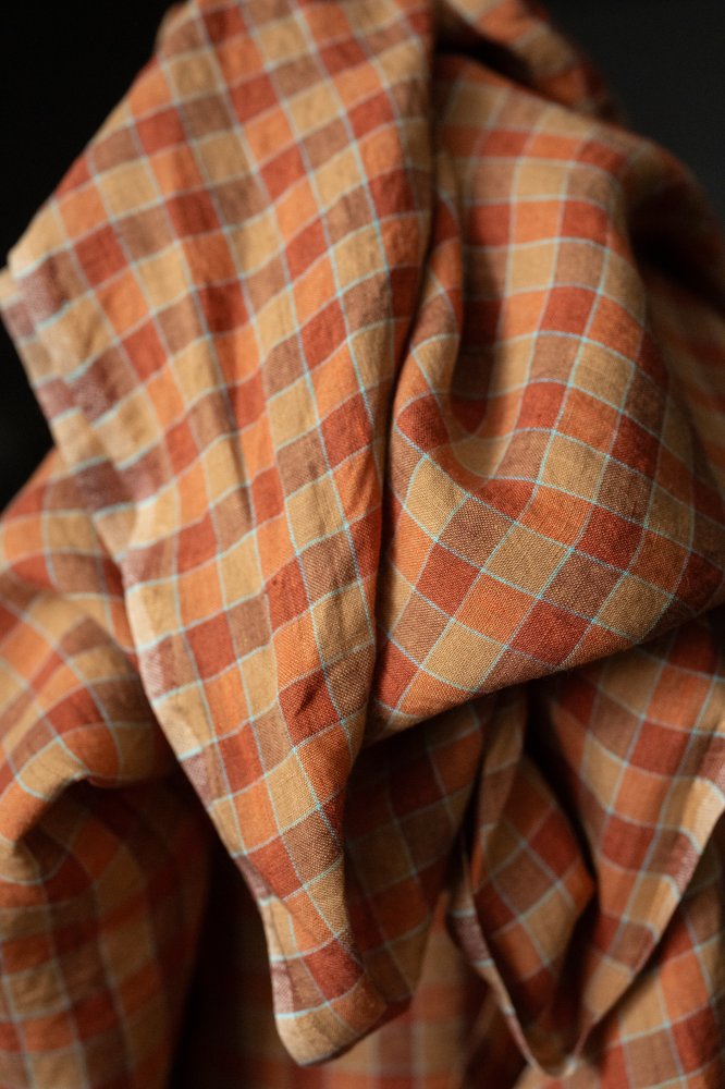 Laundered Linen Kantha Stitched Quilt - Orange Grove/Pistachio