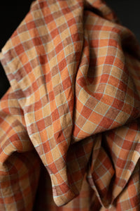 Laundered Linen Kantha Stitched Quilt - Orange Grove/Pistachio