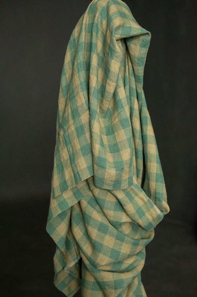 Laundered Linen Kantha Stitched Quilt - Orange Grove/Pistachio