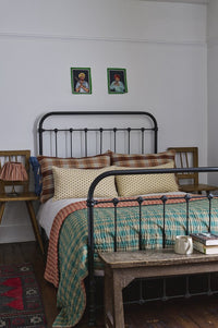Laundered Linen Kantha Stitched Quilt - Orange Grove/Pistachio