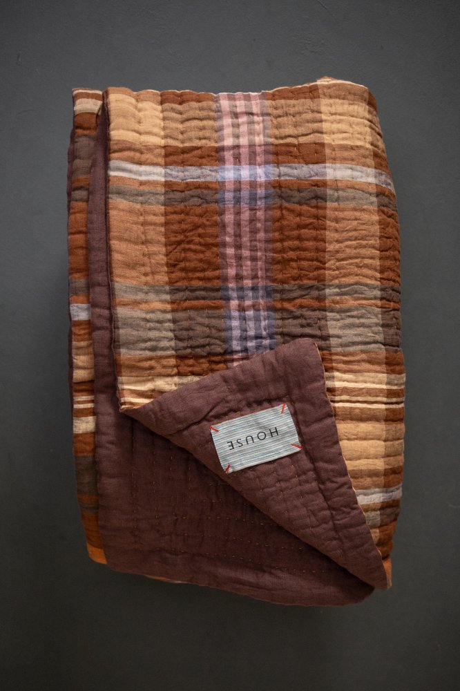 Laundered Linen Kantha Stitched Quilt - Chatou Rust/Oxblood