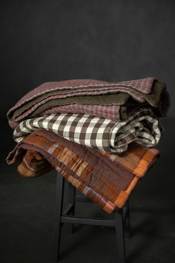 Laundered Linen Kantha Stitched Quilt - Chatou Rust/Oxblood