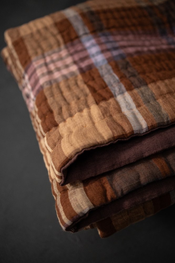 Laundered Linen Kantha Stitched Quilt - Chatou Rust/Oxblood