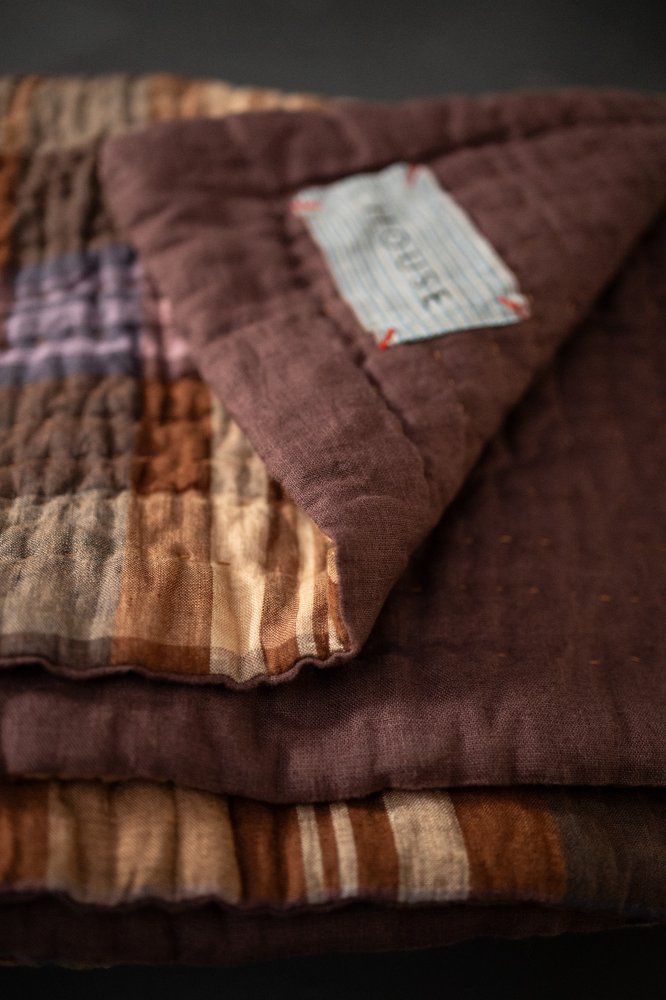 Laundered Linen Kantha Stitched Quilt - Chatou Rust/Oxblood
