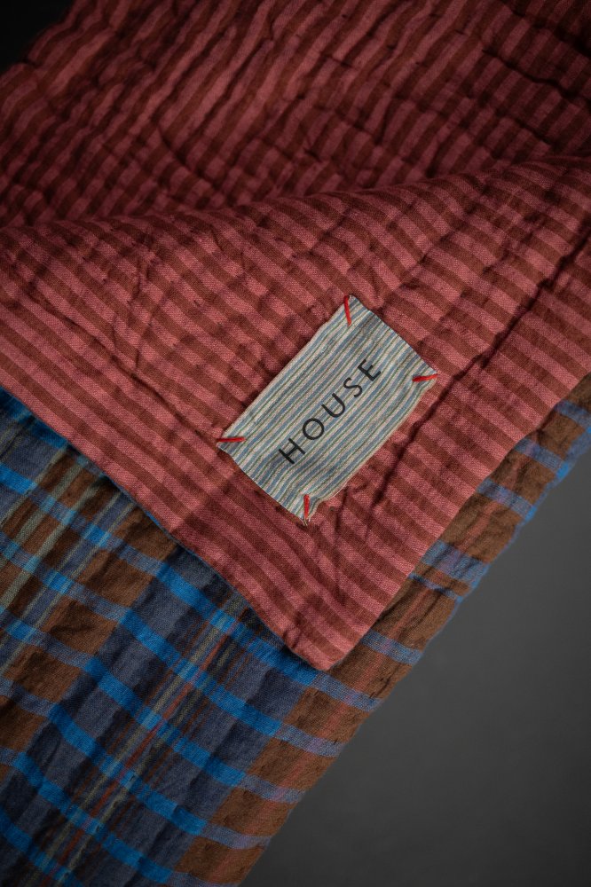 Laundered Linen Kantha Stitched Quilt - The Lakes/Pink Cloud