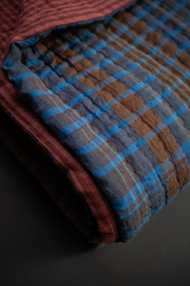 Laundered Linen Kantha Stitched Quilt - The Lakes/Pink Cloud
