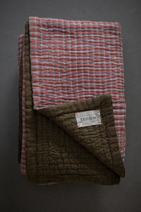 Laundered Linen Kantha Stitched Quilt - Sansho Spice/Knapsack