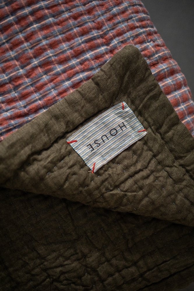 Laundered Linen Kantha Stitched Quilt - Sansho Spice/Knapsack