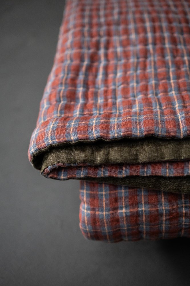Laundered Linen Kantha Stitched Quilt - Sansho Spice/Knapsack