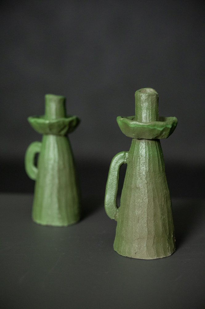 Handbuilt Candlestick - Green