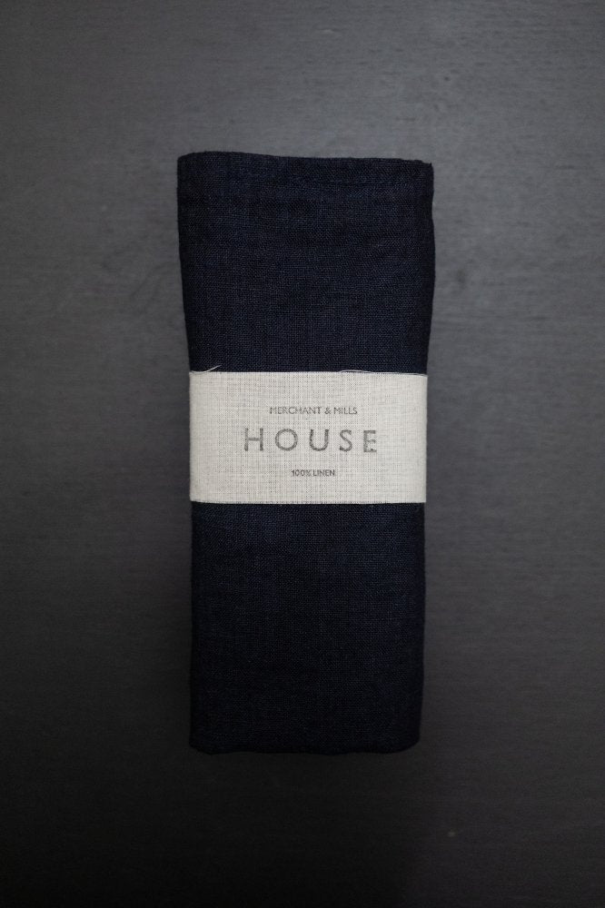 Laundered Linen Napkin Set of Two - Blue Black