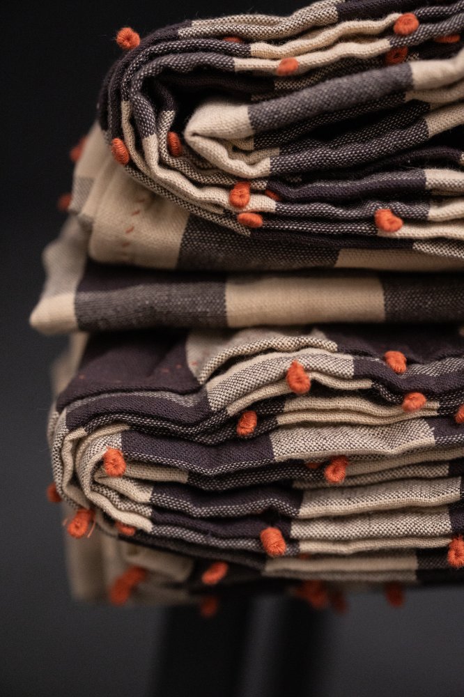 Handwoven & Handstitched Kala Cotton Napkin Set of Two - Coffee Creme