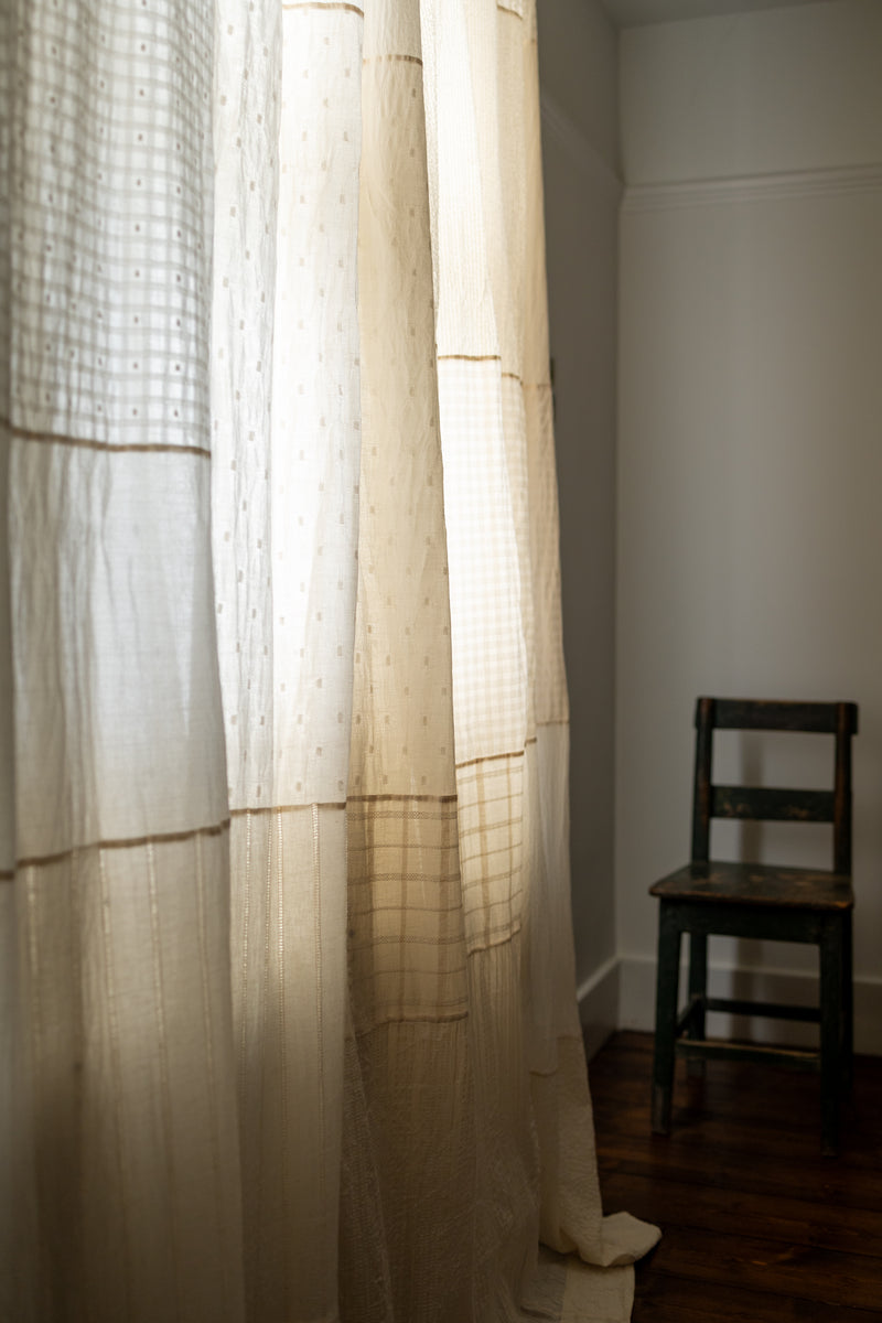 Semi Sheer Curtain Tie Top - Patchwork