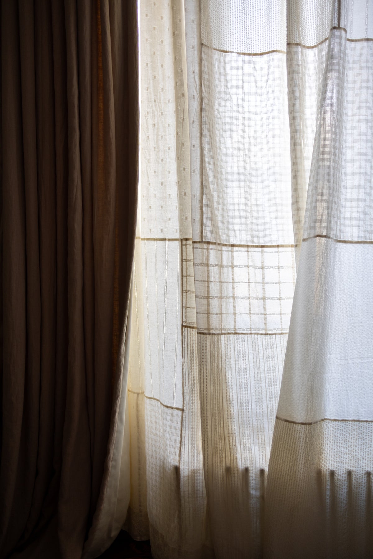 Semi Sheer Curtain Tie Top - Patchwork