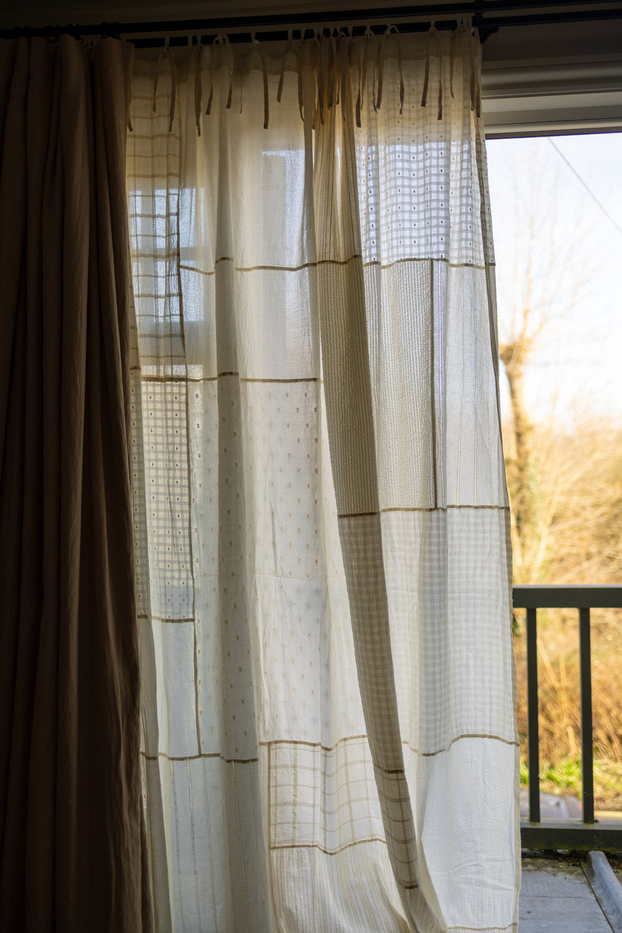 Semi Sheer Curtain Tie Top - Patchwork