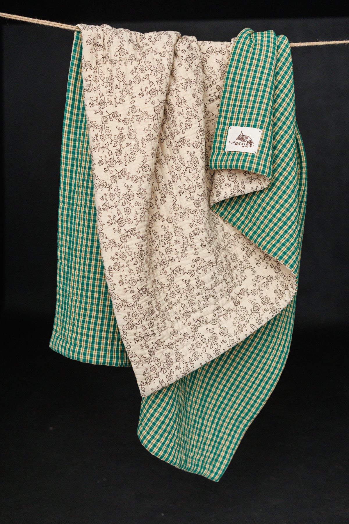 Cotton/Linen Kantha Stitched Quilt - Walled Garden