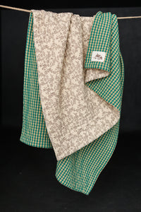 Cotton/Linen Kantha Stitched Quilt - Walled Garden
