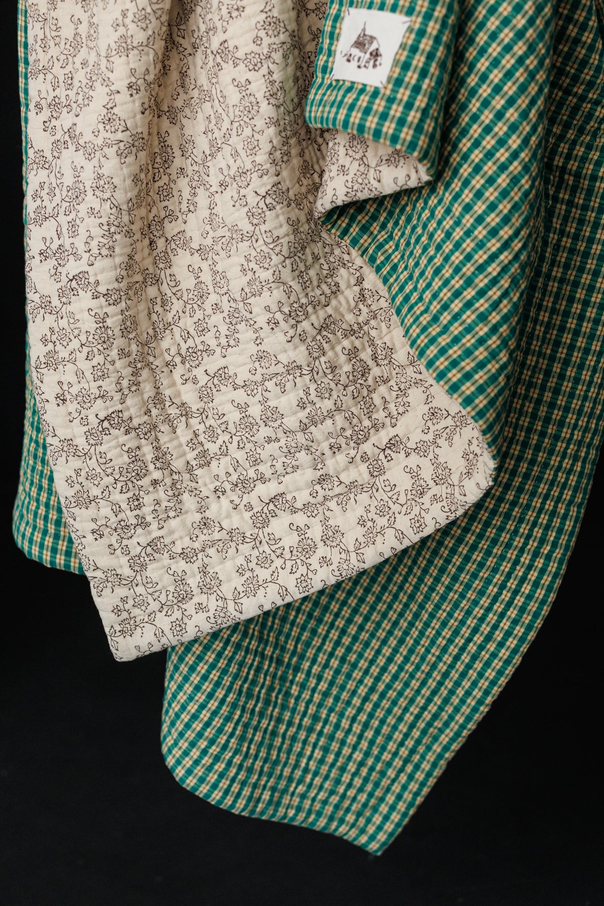 Cotton/Linen Kantha Stitched Quilt - Walled Garden