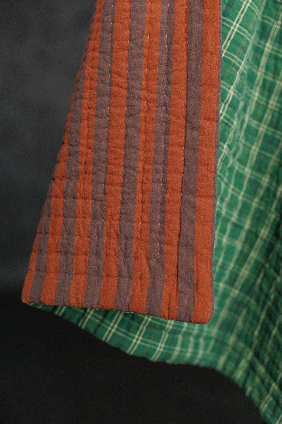 Cotton/Linen Kantha Stitched Quilt - Double Chocolate