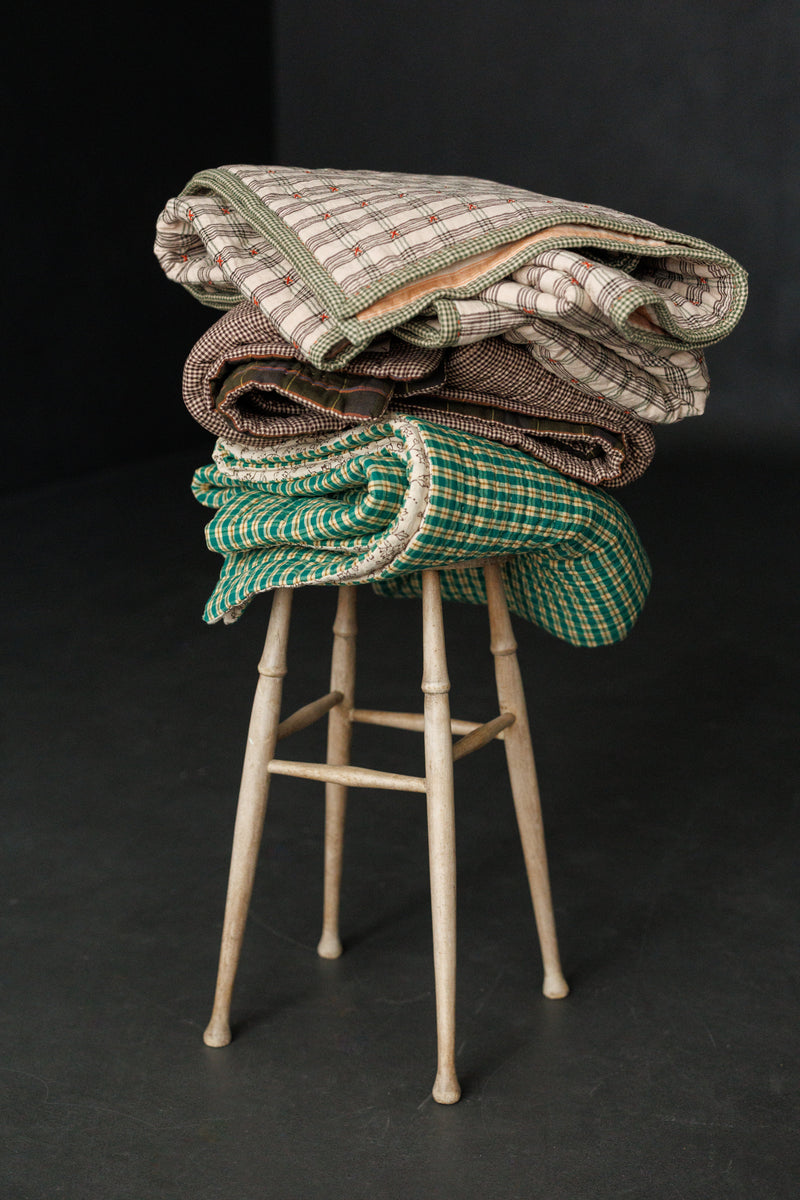 Cotton/Linen Kantha Stitched Quilt - Walled Garden