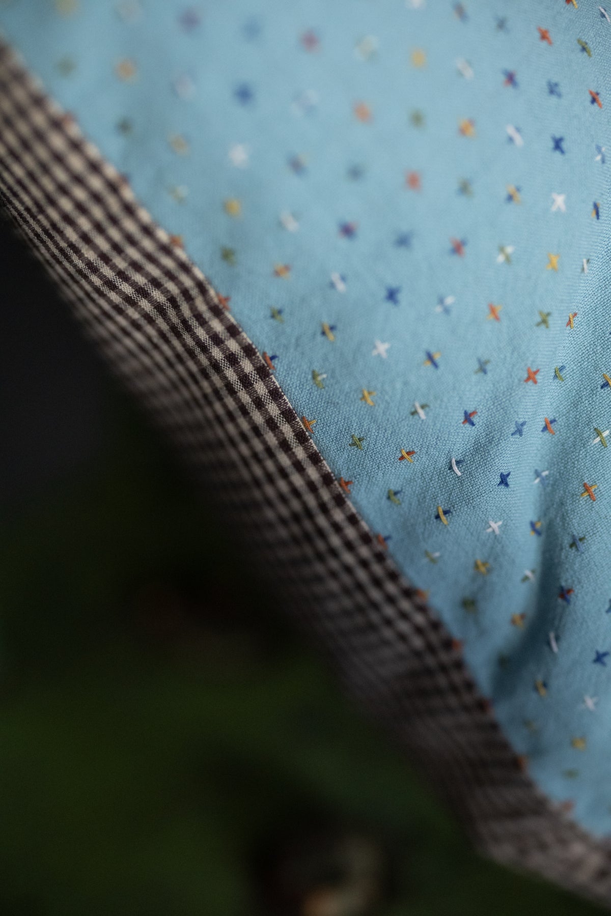 Rectangular Cushion -  Blue Bobbette/Mocha Gingham