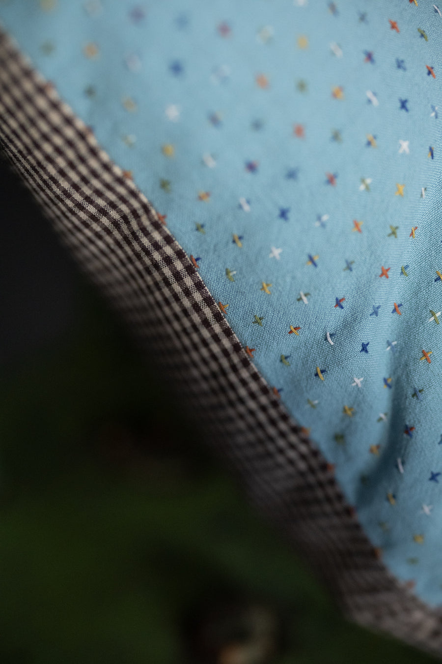Rectangular Cushion -  Blue Bobbette/Mocha Gingham