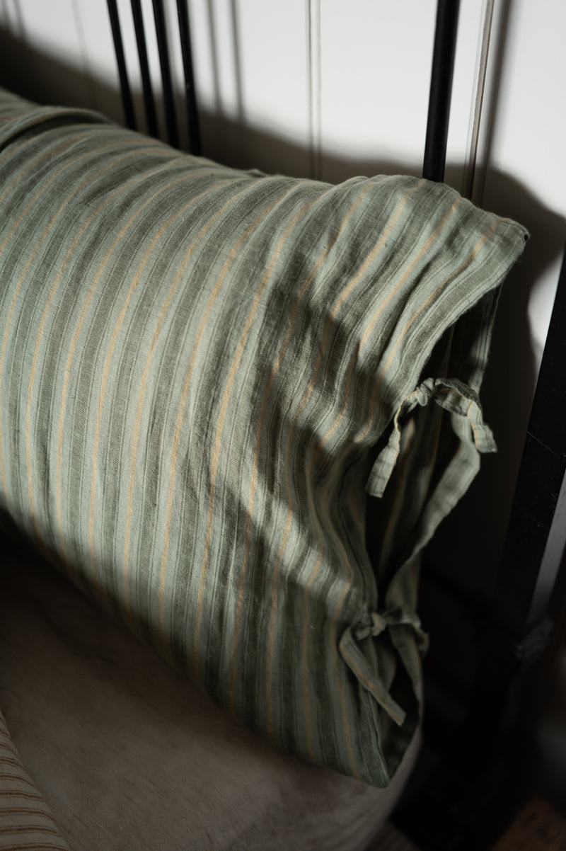 Laundered Linen Tie Pillowcase Extra Long - Hampton Stripe