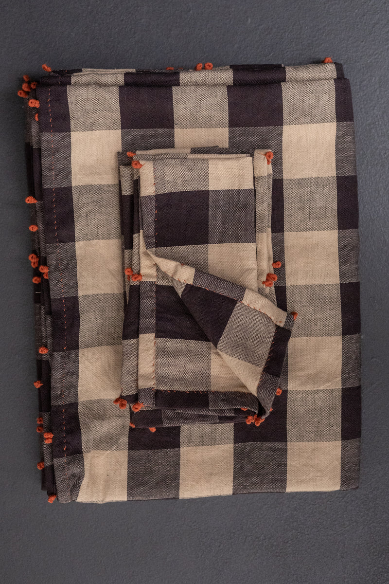 Handwoven & Handstitched Kala Cotton Tablecloth - Coffee Creme