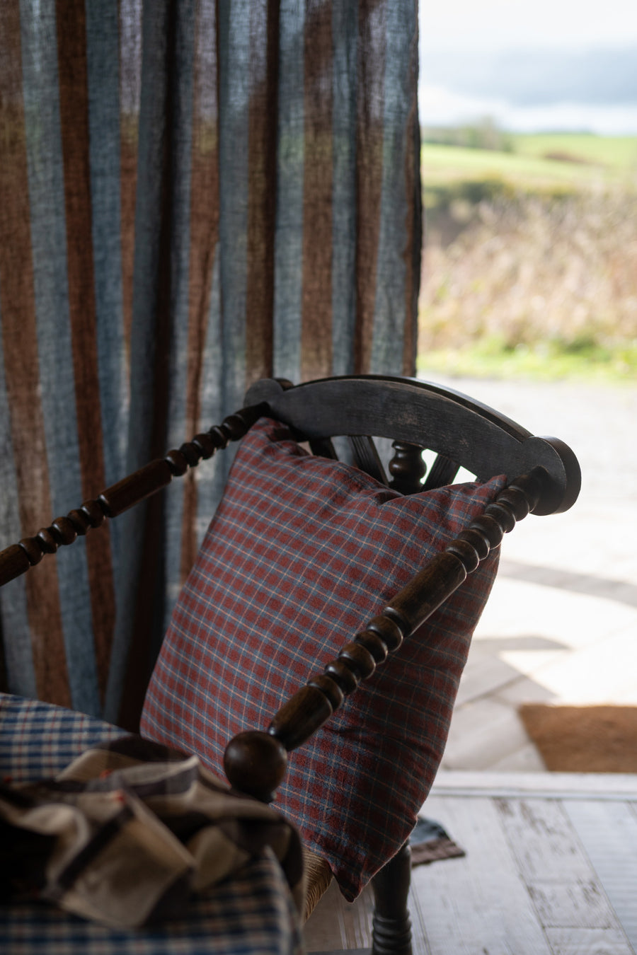 Laundered Linen Curtain With Tie Top - Gardener Stripe