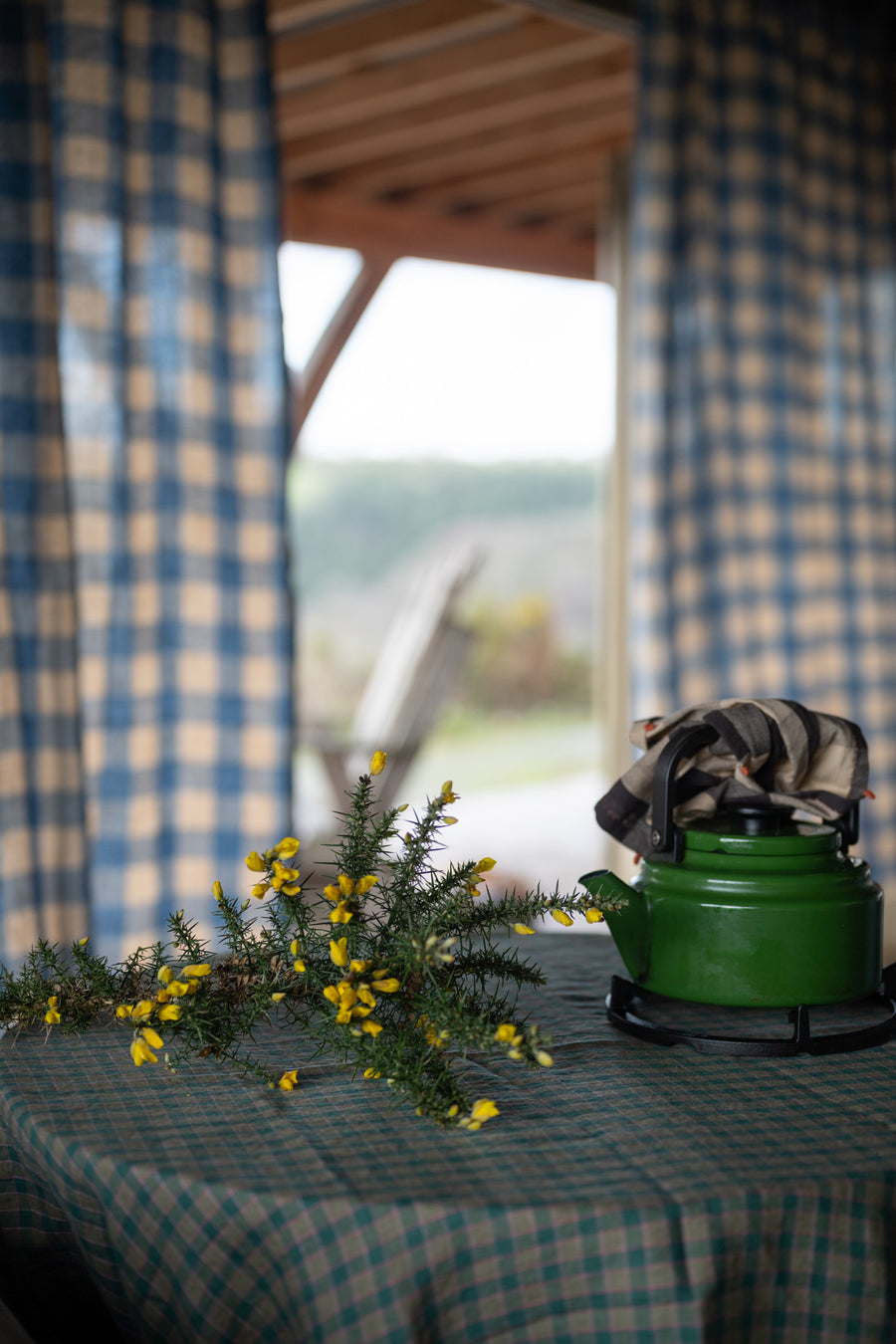Laundered Linen Curtain With Tie Top - Halland Gingham