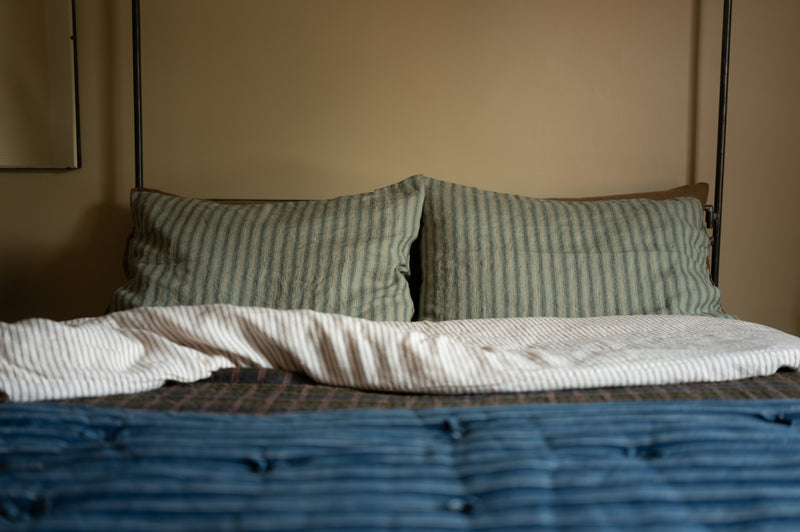 Laundered Linen Tie Pillowcase - Hampton Stripe